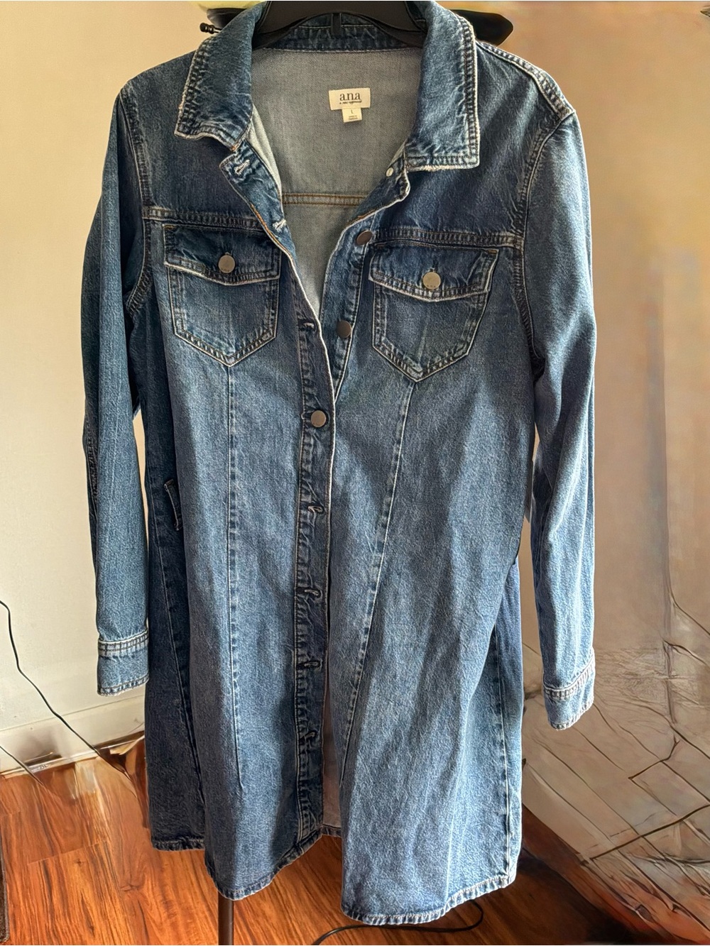 a.n.a Dark Blue Denim Long Sleeve Shirt Dress